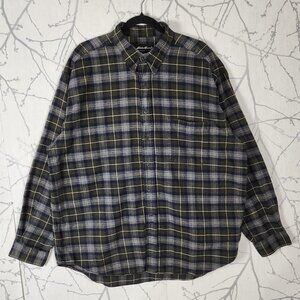 Eddie Bauer Gray Plaid 100% Cotton Flannel Shirt
